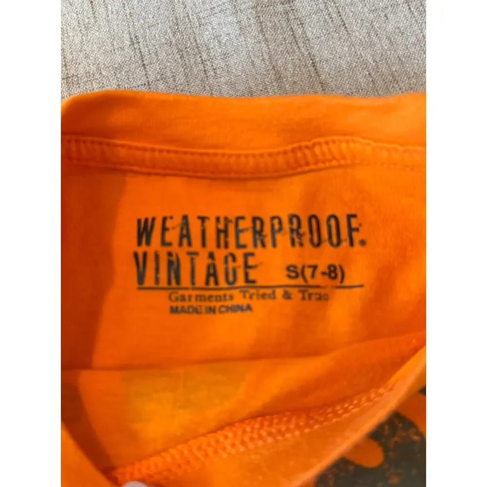 Weatherproof Vintage Boys Orange Triceratops Dinosaur Tee Shirt Size S (7-8)